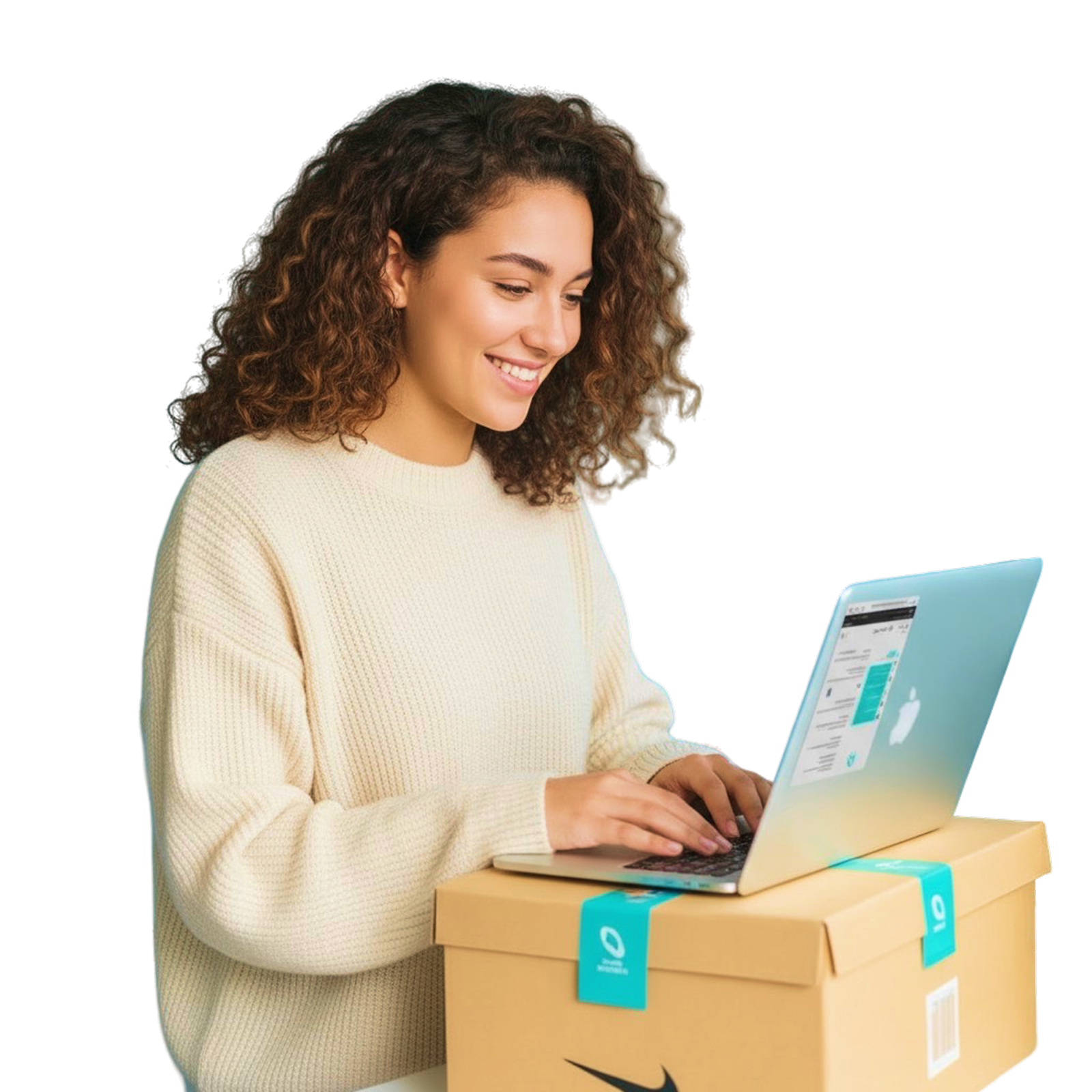 Woman using laptop for online business with Mada payment solution