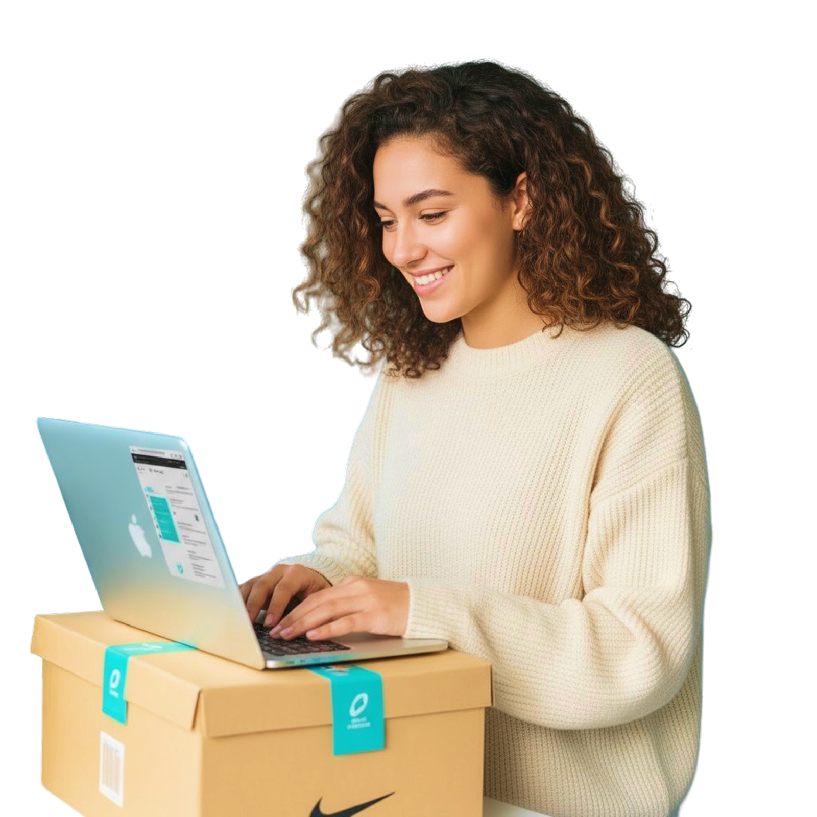 Woman using laptop for online business with Mada payment solution